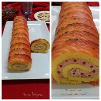 Brazo de gitano de gambas y salmón