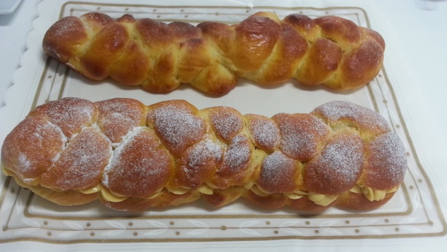 Trenza de brioche rellena de crema