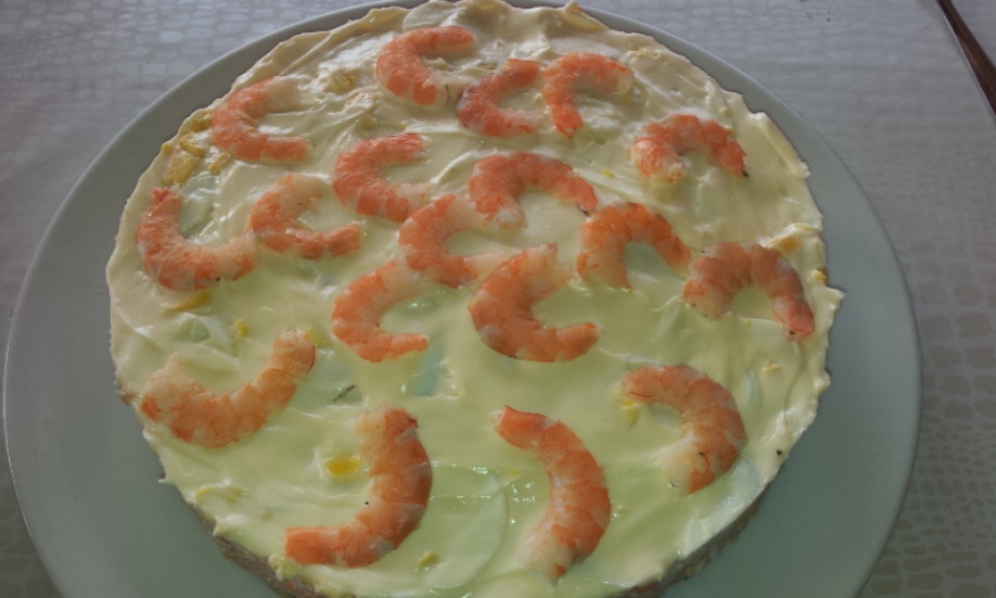 Tarta fria de langostinos