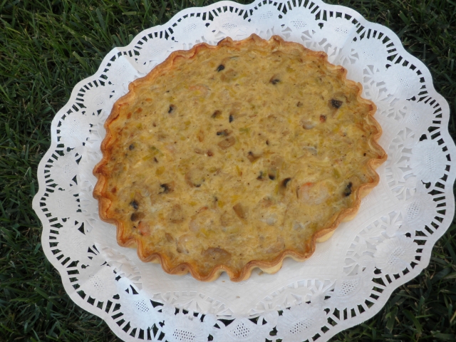 QUICHE DE PUERROS,CHAMPIÑONES Y GAMBAS