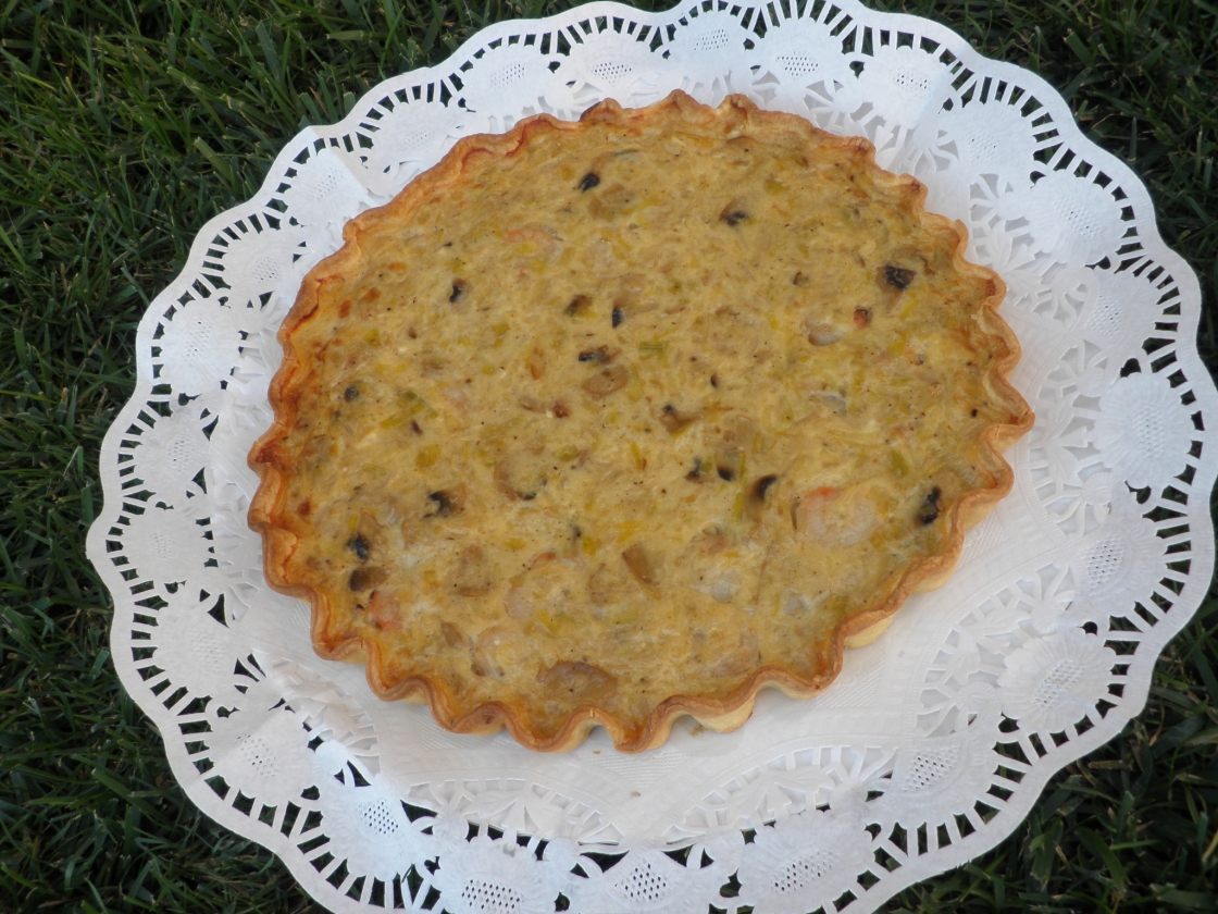 QUICHE DE PUERROS,CHAMPIÑONES Y GAMBAS